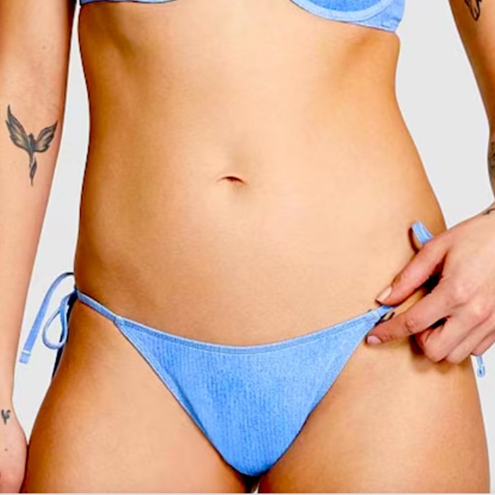 NWT and liner Pink VS denim blue side tie high leg bikini bottom.Selling top too